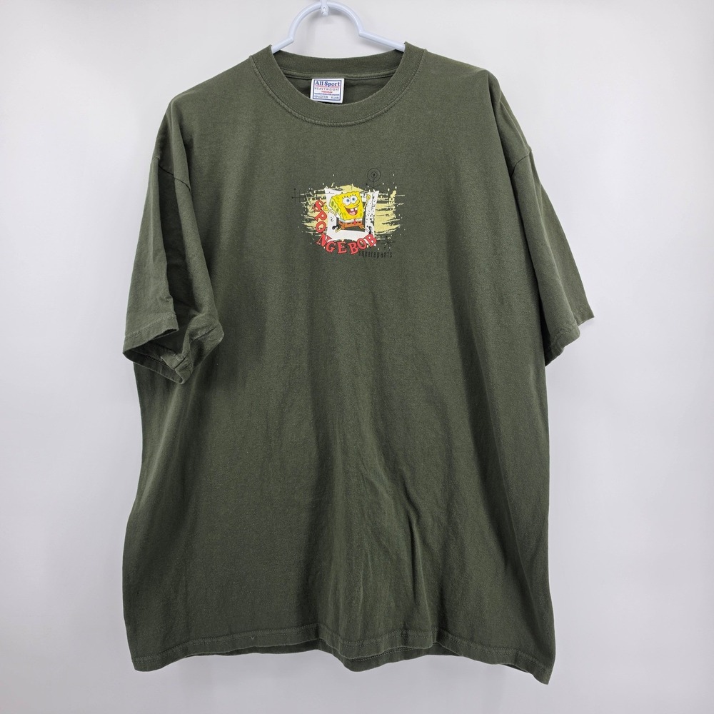 Vintage Spongebob Mr Krabs T Shirt XL Olive Green All Sport Smelly Smell 90s